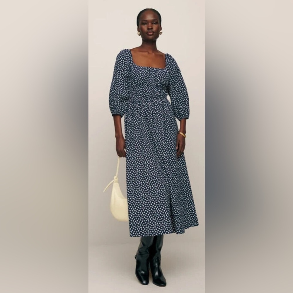 Reformation Blue Resort 3/4 Sleeve Dress